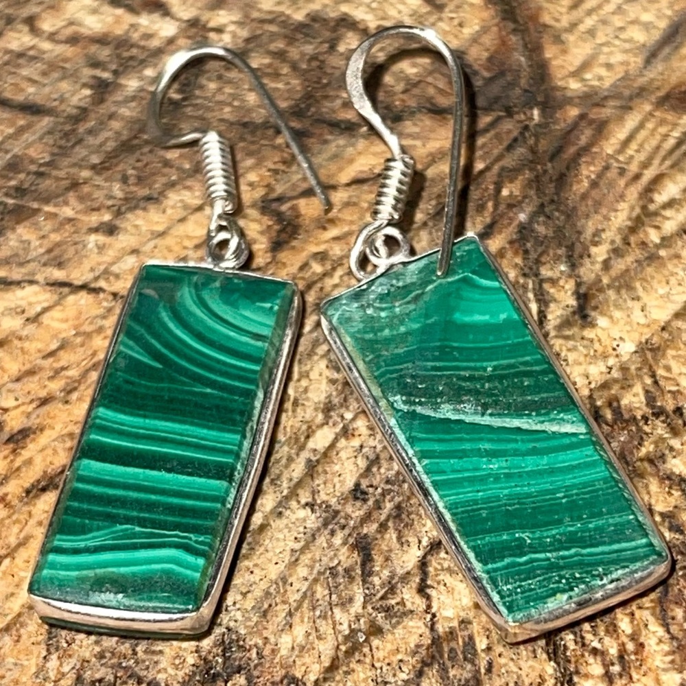 Green Malachite Earrings 1 1/2” - Picture 8 of 14